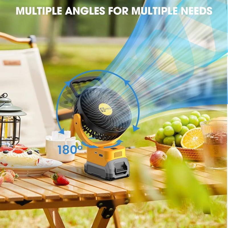 ohyes Cordless 5IN Jobsite Fan Fit For DeWALT 20V Max Battery Brushless Motor Variable Speed USB Fast Charging For Camping and Workshop(Battery not included) - Image 4